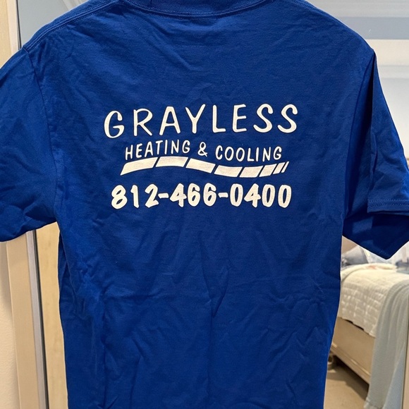 NWOT Indiana State Grayless Heating & Cooling Blue T-Shirt (41) - Picture 2 of 4